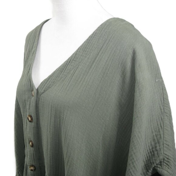 Madewell Green Button Front 100% Cotton Short Sleeve Dress Size 3X - Picture 2 of 6